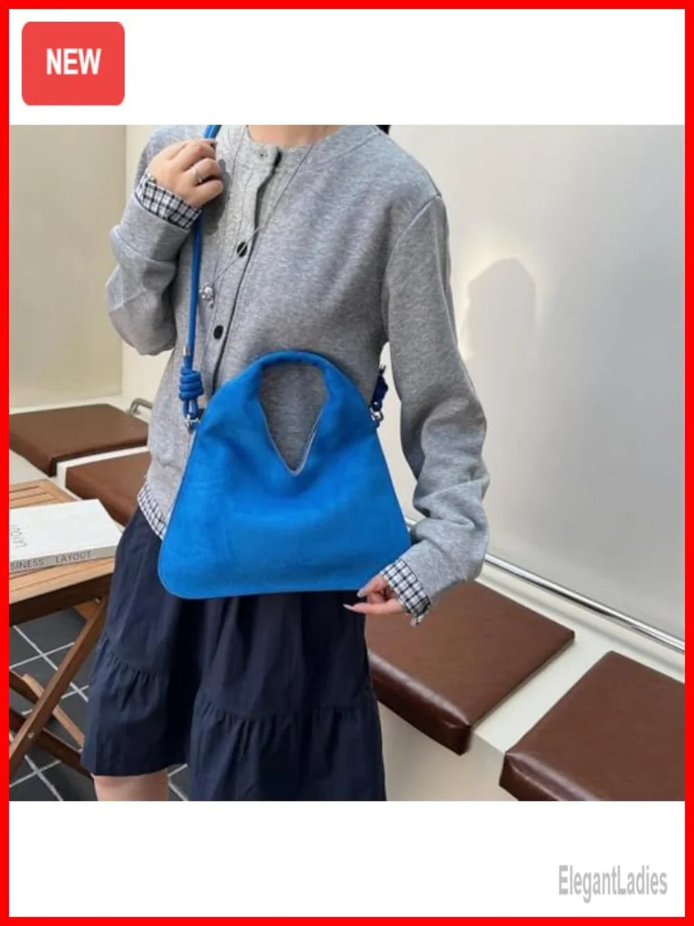Faux Suede Slouchy Hobo Shoulder Crossbody Bag with Adjustable Strap